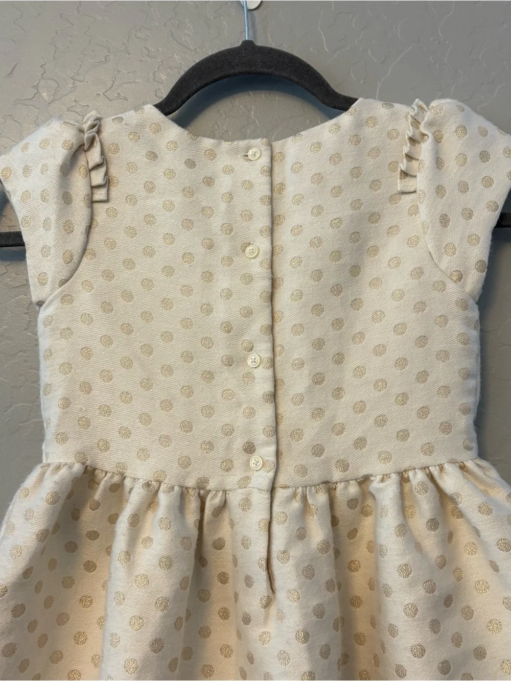 Janie and Jack ivory and gold shimmer polka dot ruffled holiday dress size 8